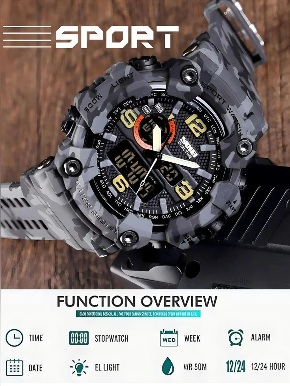 Men's Large Face Outdoor Sports Watches Military S-Shock Watch Waterproof,